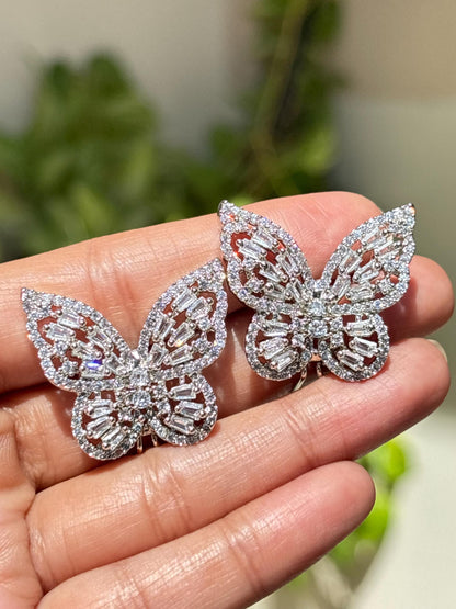 Large Butterfly Earrings CZ Moissanite Diamond Statement Studs Big Butterfly Shape Cocktail Jewelry Gift