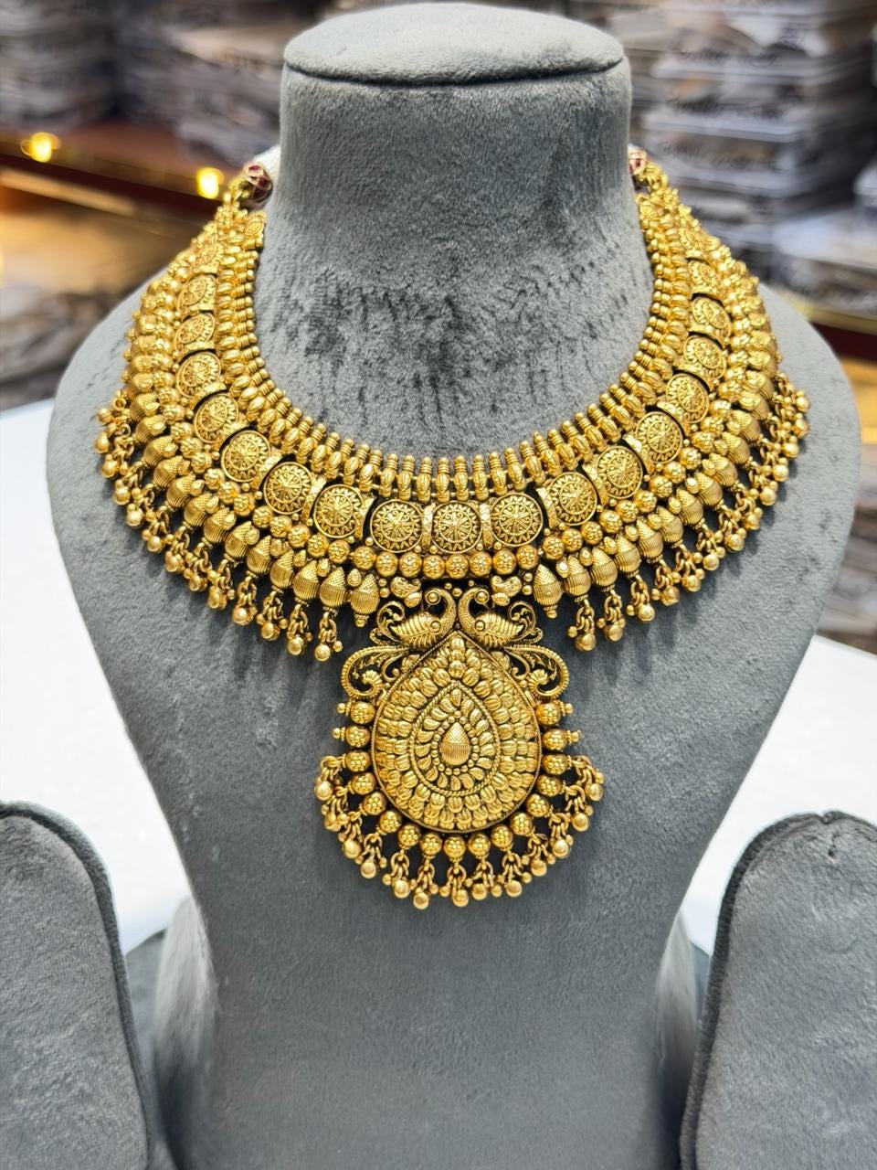 Indian Bridal Necklace Antique Jewelry Choker South India Jewelry Temple Gold Plated Traditional Set