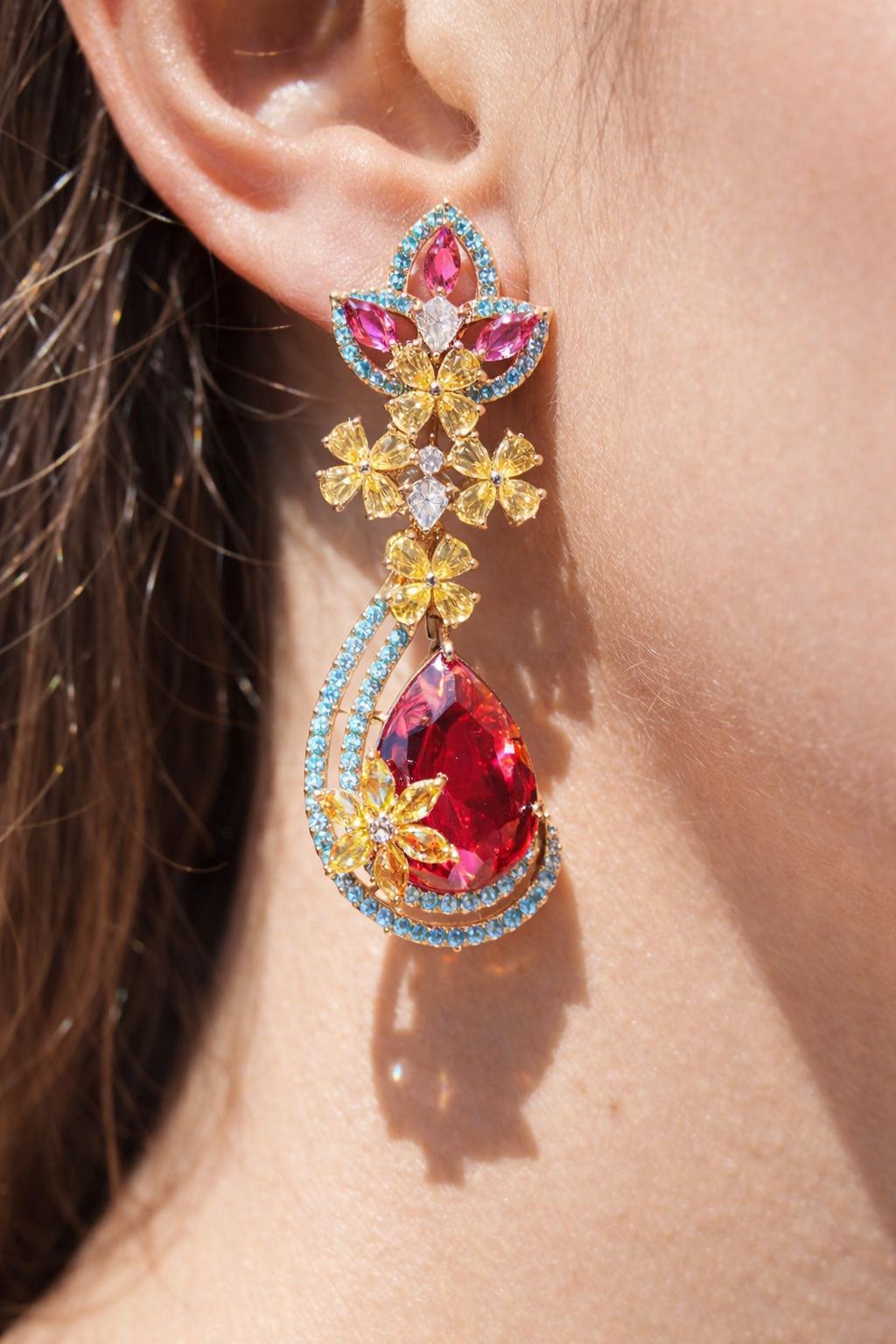 Red Diamond Earrings Turquoise Statement Chandelier Multicolor Ruby Stone Long  Moissanite Red Sapphire Jewelry