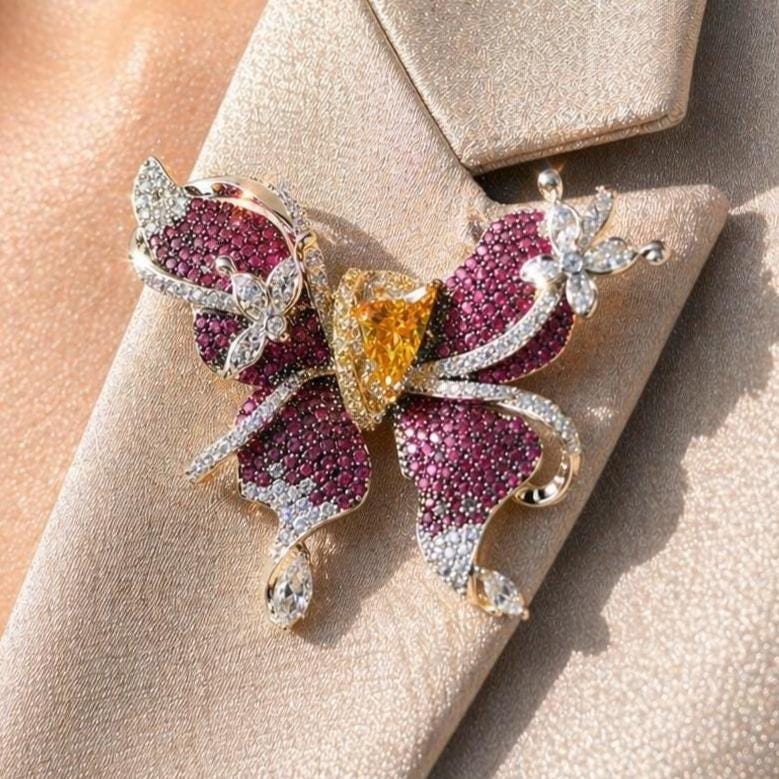 Large Ruby Brooch Butterfly Shape Moissanite Yellow Diamond Pink Sapphire Canary Stone Jewelry Designer