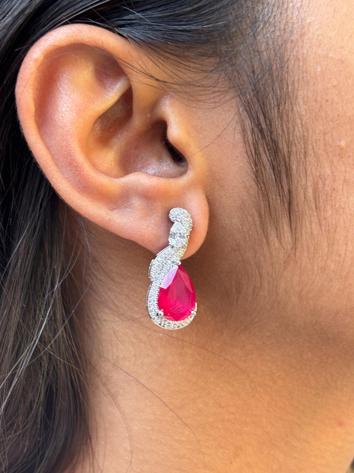 Ruby Diamond Earrings Moissanite Statement CZ Pink Sapphire Cubic Zirconia Dangle Deop Wedding Jewelry