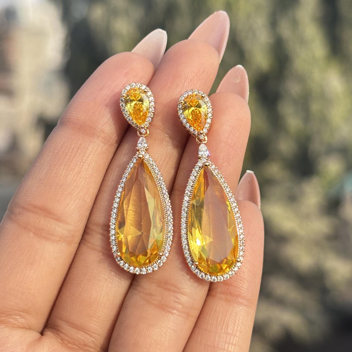 Yellow Diamond Earrings Statement CZ Moissanite Cubic Zirconia Yellow Sapphire Stone Jewelry Wedding Gift
