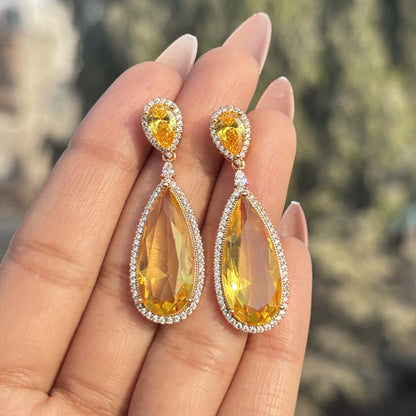 Yellow Diamond Earrings Statement CZ Moissanite Cubic Zirconia Yellow Sapphire Stone Jewelry Wedding Gift