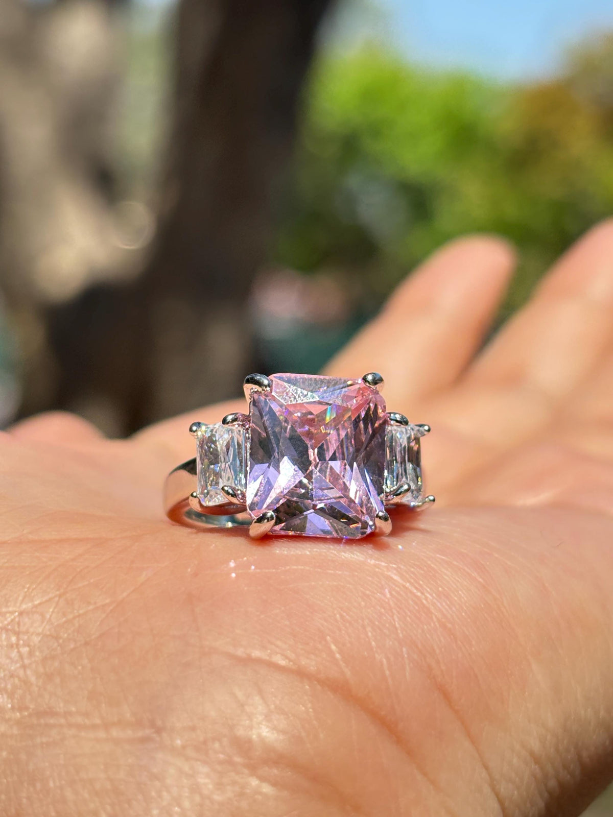 Pink Diamond Ring CZ Moissanite Statement Cubic Zirconia Pink Sapphire Stone Engagement Jewelry Wedding