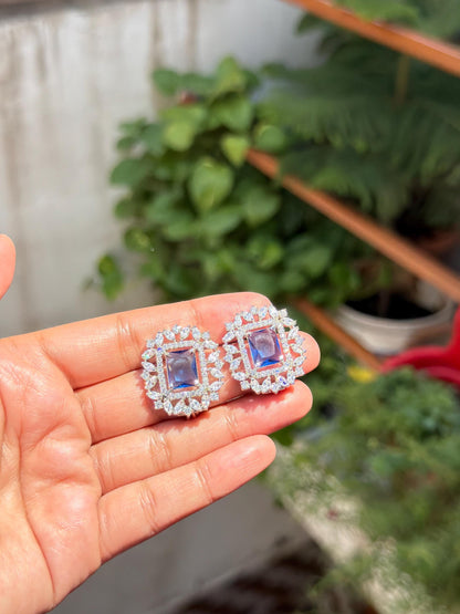 Sapphire Diamond Earrings Large Statement Studs Blue Stone CZ Cubic Zirconia Cocktail Jewelry Gift