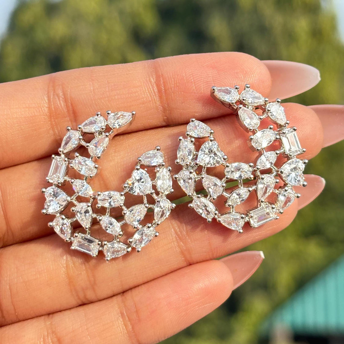 Moissanite Stateemnt Earrings CZ Cubic Zirconia Earrings Large Big Mix Stone Jewelry Wedding Gift