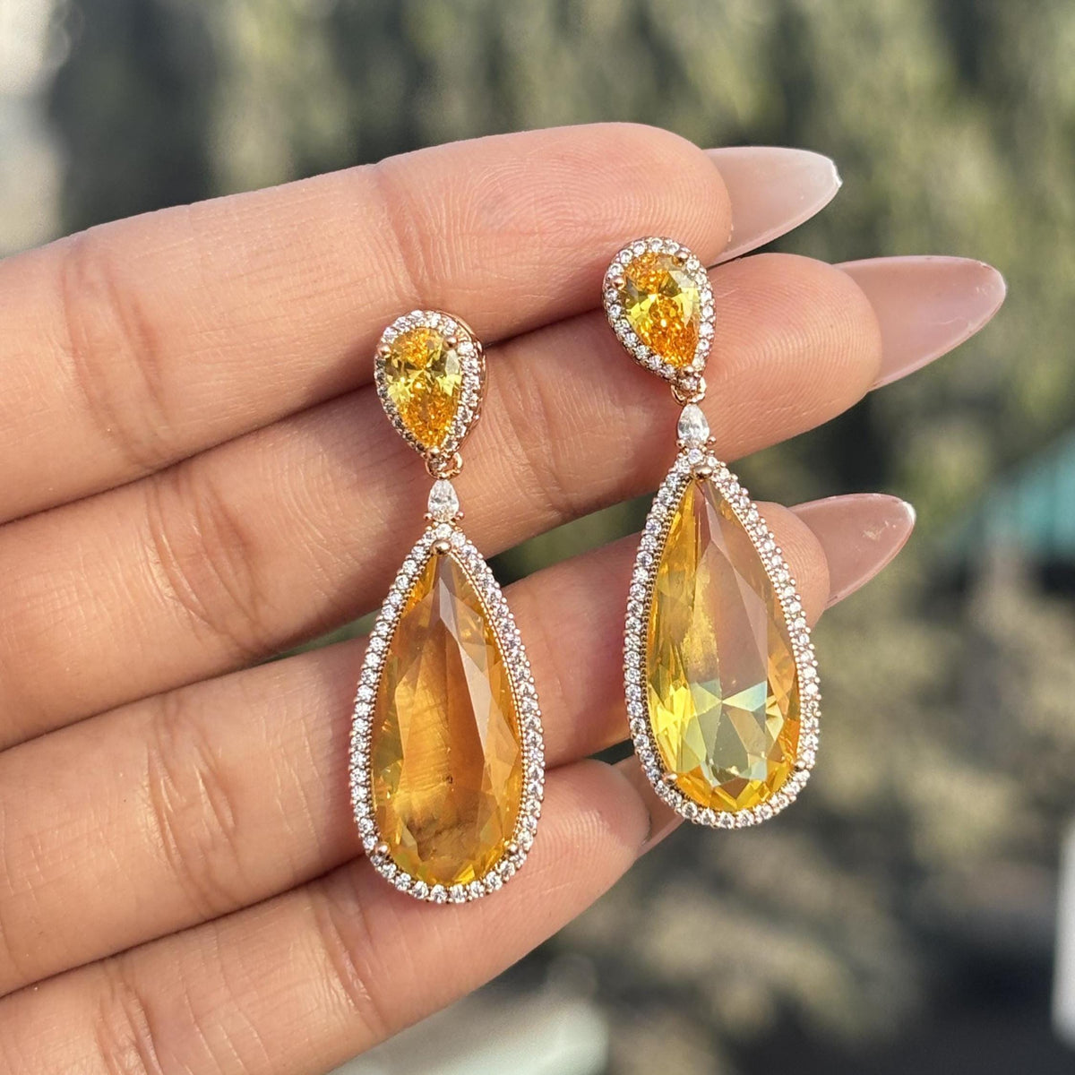 Yellow Diamond Earrings Statement CZ Moissanite Cubic Zirconia Yellow Sapphire Stone Jewelry Wedding Gift