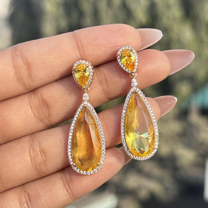 Yellow Diamond Earrings Statement CZ Moissanite Cubic Zirconia Yellow Sapphire Stone Jewelry Wedding Gift
