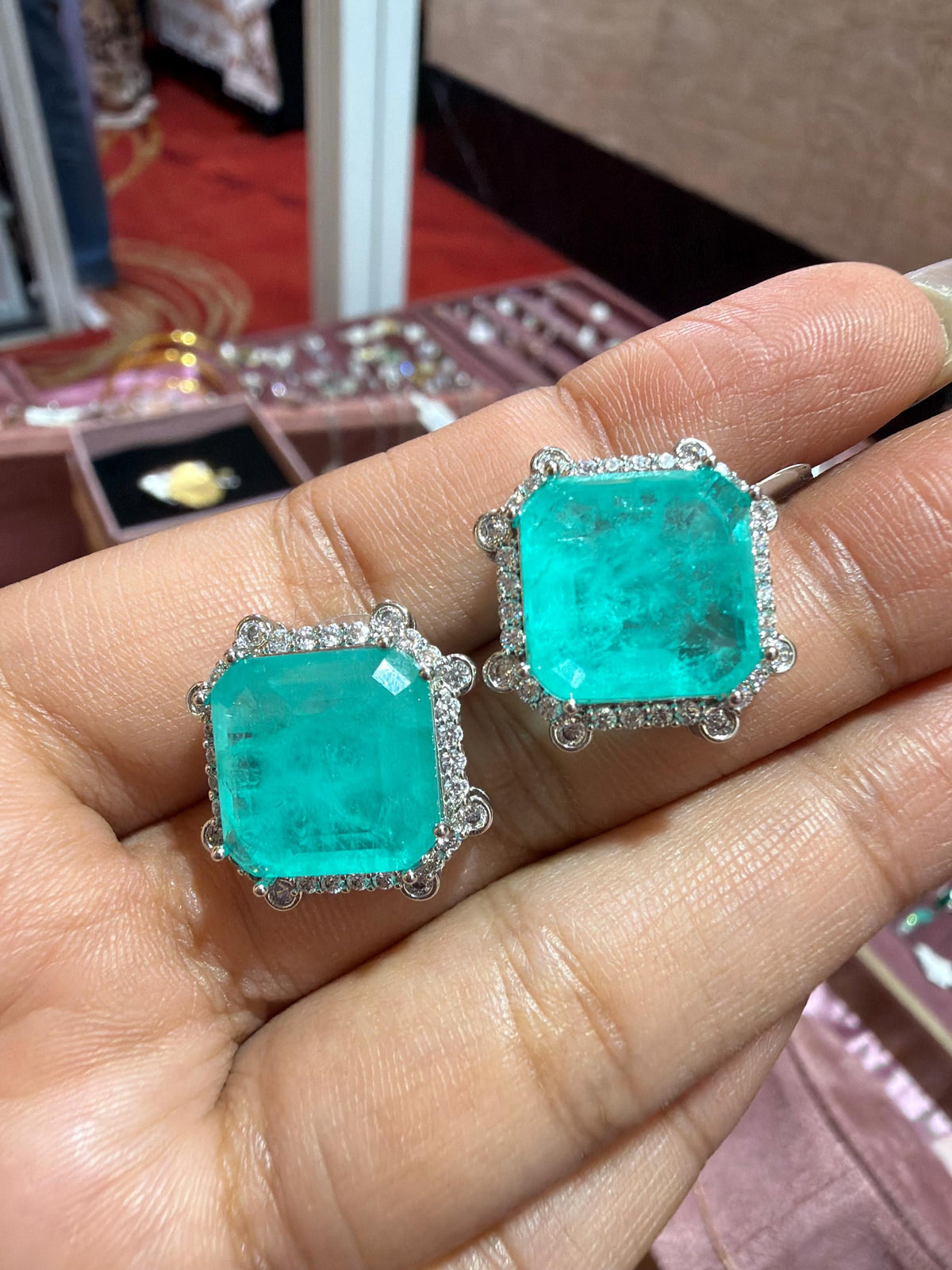Emerald Doublet Earrings Statement Studs Moissanite Diamond Green Paraiba Tourmaline Designer Cubic Zirconia Jewelry