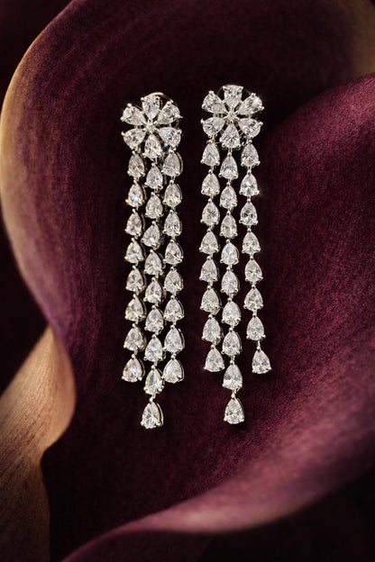 Moissanite Diamond Chandelier Earrings Large Statement Huge Dangle Drop Flower CZ Bridal Wedding Jewelry