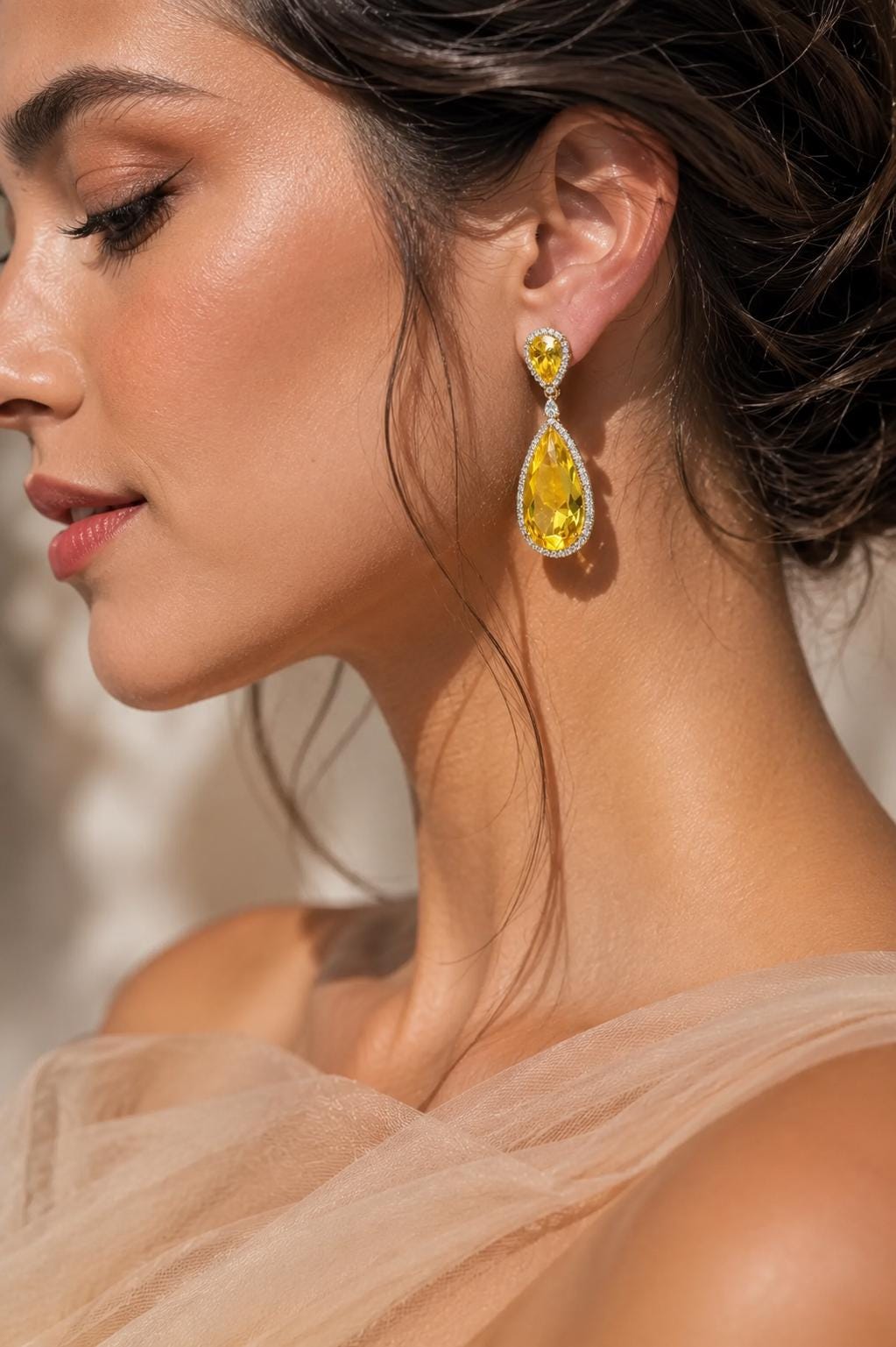 Yellow Diamond Earrings Statement CZ Moissanite Cubic Zirconia Yellow Sapphire Stone Jewelry Wedding Gift