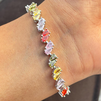 Multicolor Bracelet Tennis Statement Moissanite Diamond Cubic Zirconia Colorful Mix Stone Jewelry Anniversary Gift