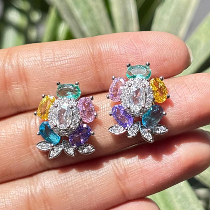 Multicolor Earrings Statement Small Studs Moissanite CZ Cubic Zirconia Mix Stone Colorful Jewelry Gift