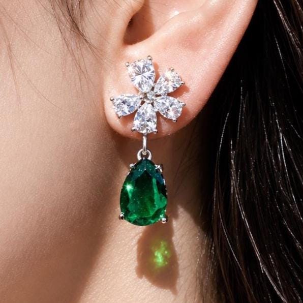 Emerald Earrings Dangle Drop Statement Moissanite CZ Green Diamond Jewelry Bride WEDDING Gift Her