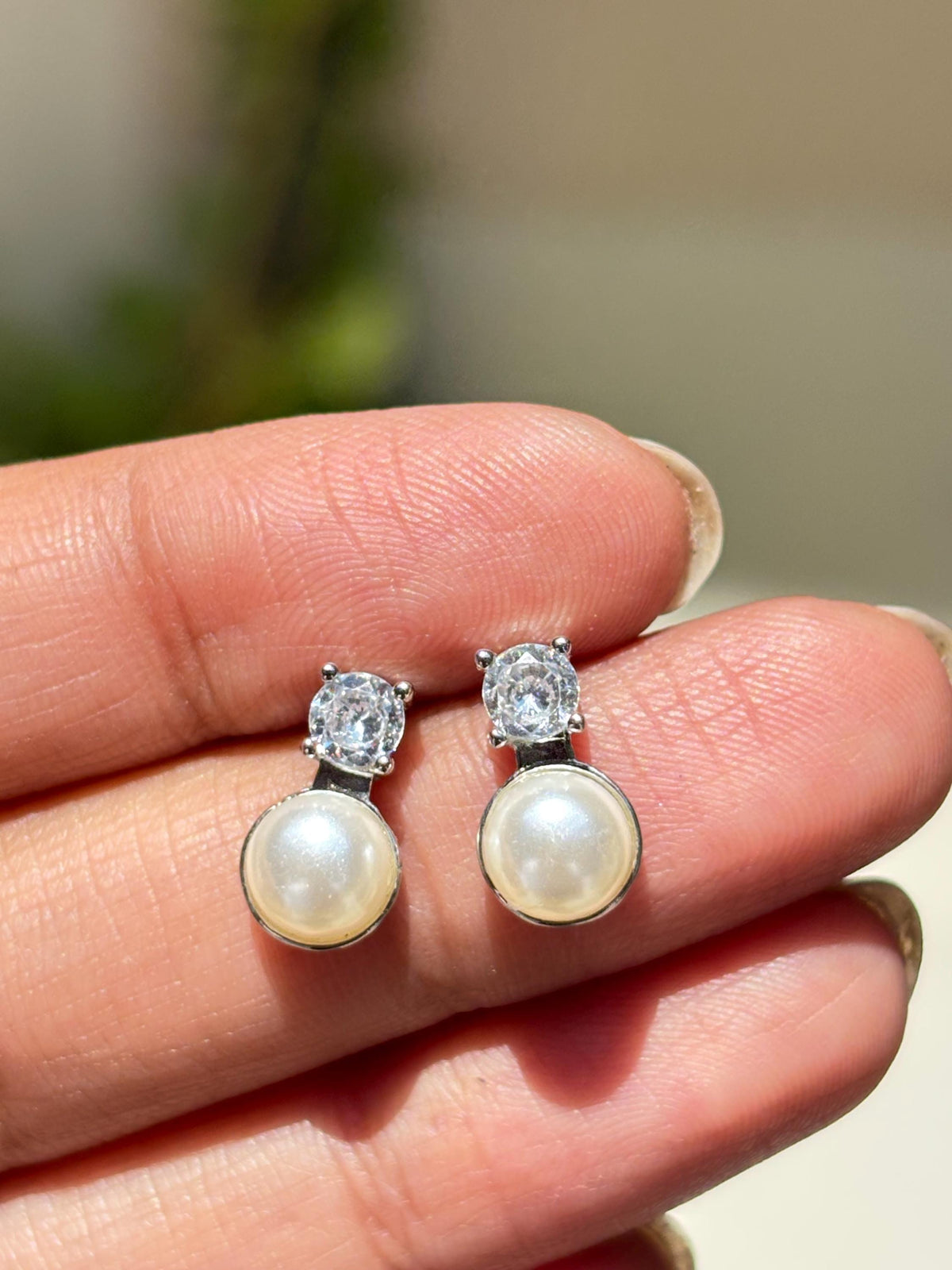 Pearl Diamond Earrings Small CZ Moissanite Cubic Zirconia White Pearl Bridesmaid Jewelry Wedding Gift