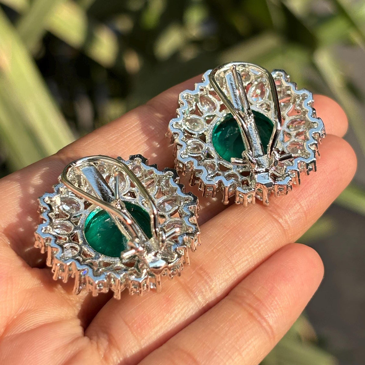 Teal Diamond Earrings Large Statement Studs Big Teal Green Stone Oversized Designer Jewelry Wedding