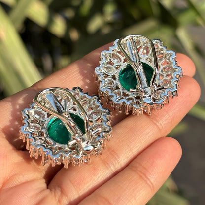 Teal Diamond Earrings Large Statement Studs Big Teal Green Stone Oversized Designer Jewelry Wedding