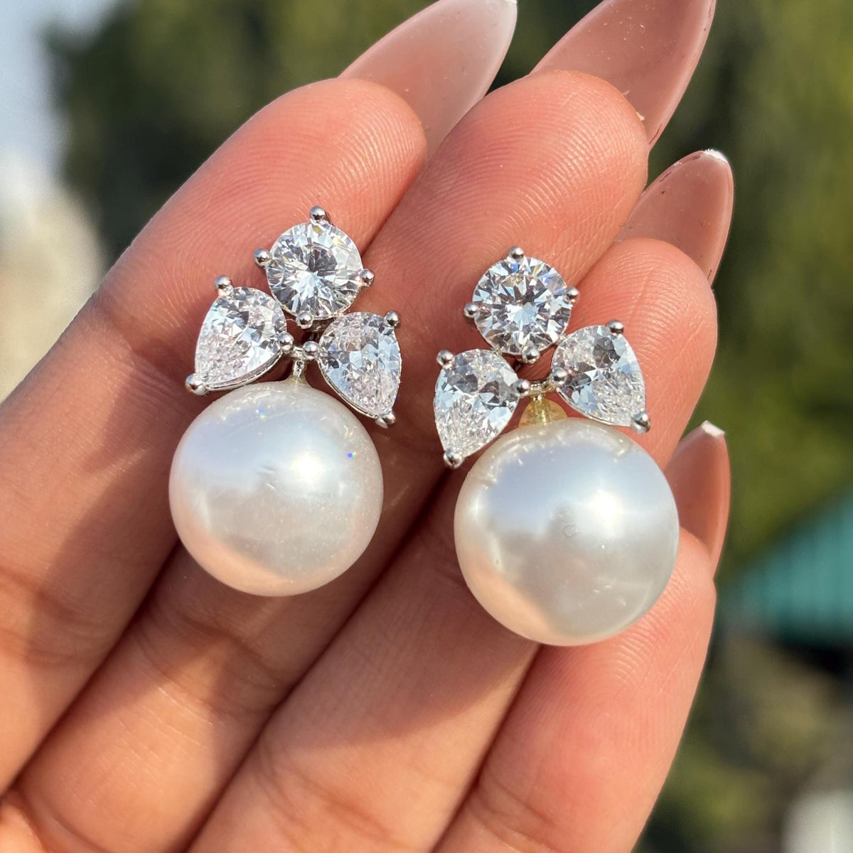 Large Pearl Drop Earrings Statements Moissanite Diamond CZ Bride Big Pearl Jewelry Wedding Gift