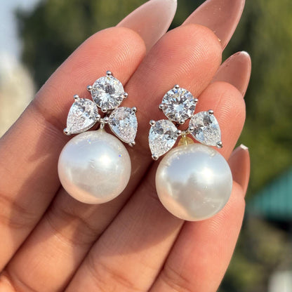 Large Pearl Drop Earrings Statements Moissanite Diamond CZ Bride Big Pearl Jewelry Wedding Gift