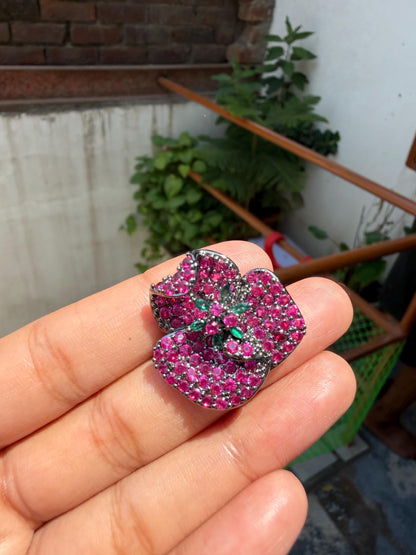 Pink Sapphire Earrings Statement Studs Large Ruby Diamond Green Emerald Moissanite Pave Setting Jewelry