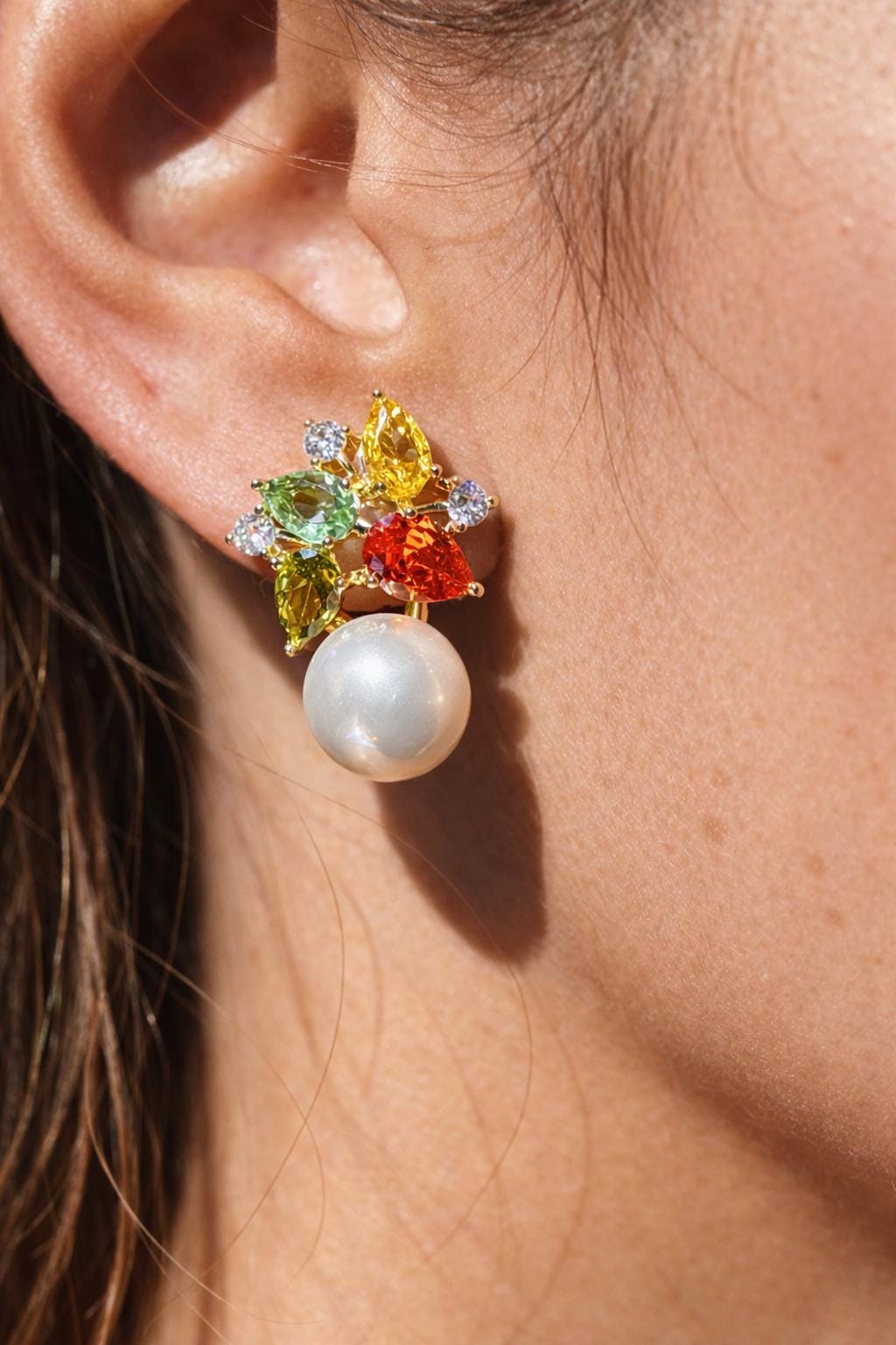 Multicolor Earrings Pearl Drop Statement Mix Stone Jewelry Multi Colorfull Cubic Zirconia Moissanite Designer