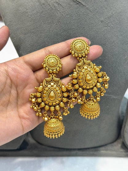 Indian Bridal Necklace Antique Jewelry Choker South India Jewelry Temple Gold Plated Traditional Set