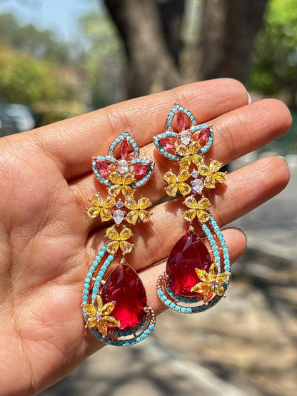 Red Diamond Earrings Turquoise Statement Chandelier Multicolor Ruby Stone Long  Moissanite Red Sapphire Jewelry