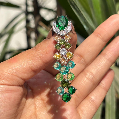 Emerald Diamond Earrings Teal Statement Long Dangle Chandelier Moissanite Multi Green Stone Jewelry Wedding