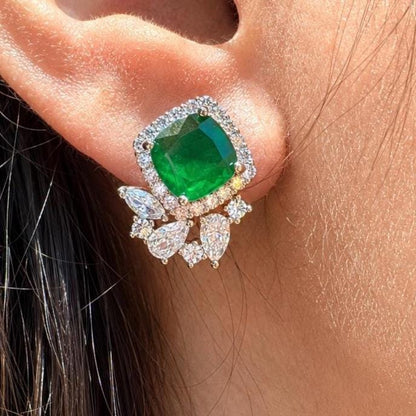 Green Paraiba Tourmaline Stud Earrings CZ Moissanite Emerald DOublet Stone Jewelry Everyday Gift Her