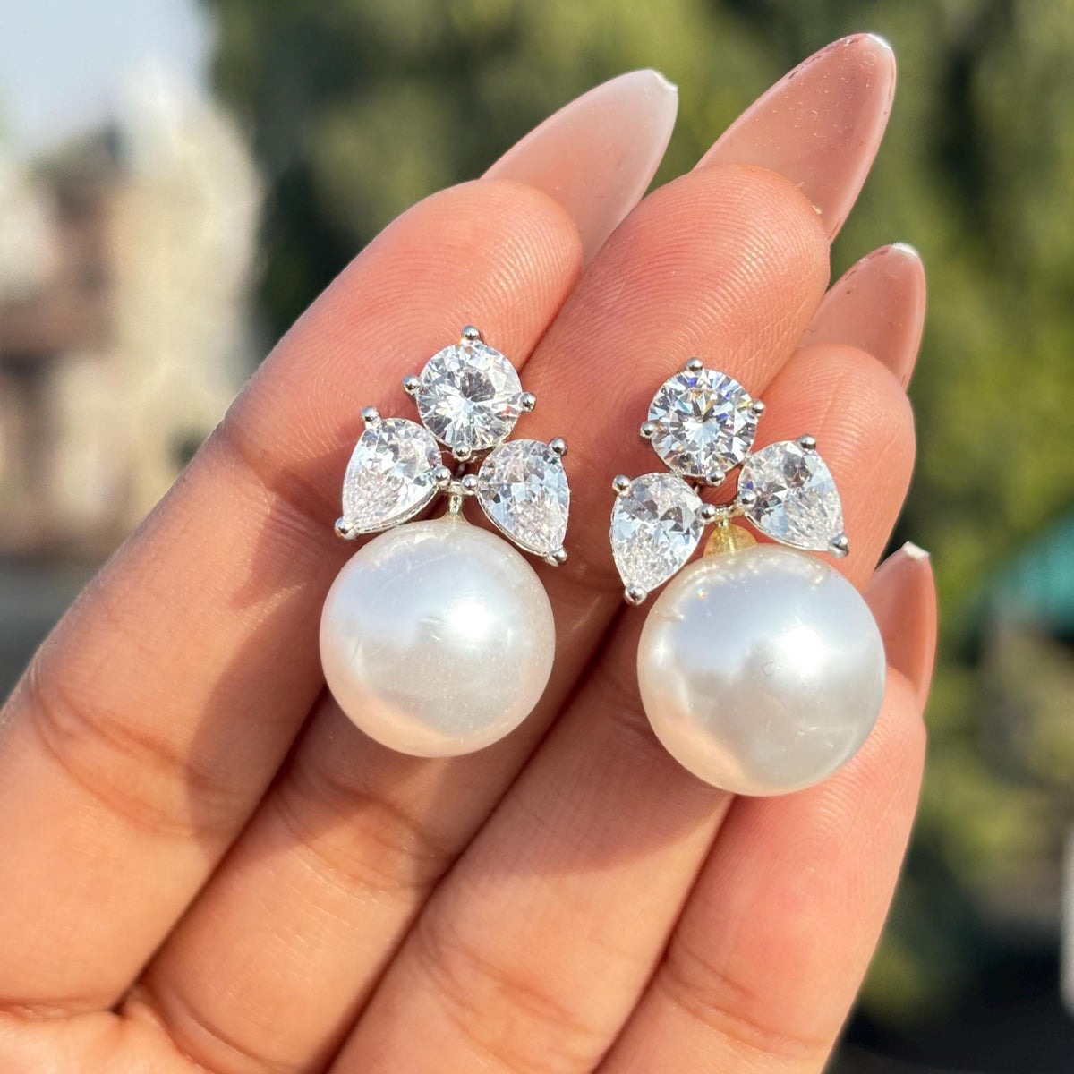 Large Pearl Drop Earrings Statements Moissanite Diamond CZ Bride Big Pearl Jewelry Wedding Gift