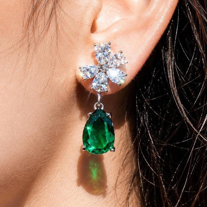Emerald Earrings Dangle Drop Statement Moissanite CZ Green Diamond Jewelry Bride WEDDING Gift Her