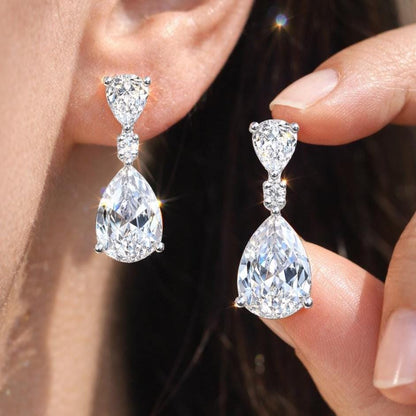Moissanite Diamond Earrings Small Dangle Statement Teardrop Bride CZ Hangings Wedding Gift For Her