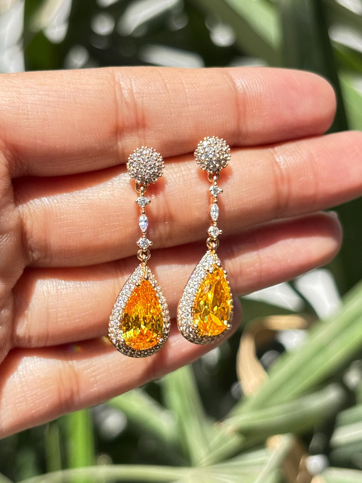 Yellow Diamond Earrings Statement Dangle Canary Stone Jewelry Gold Plated Yellow Sapphire CZ Moissanite