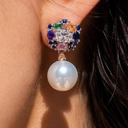 Multicolor Earrings Pearl Drop Statement Mix Stone Jewelry CZ Moissanite Cubic Zirconia Wedding Gift