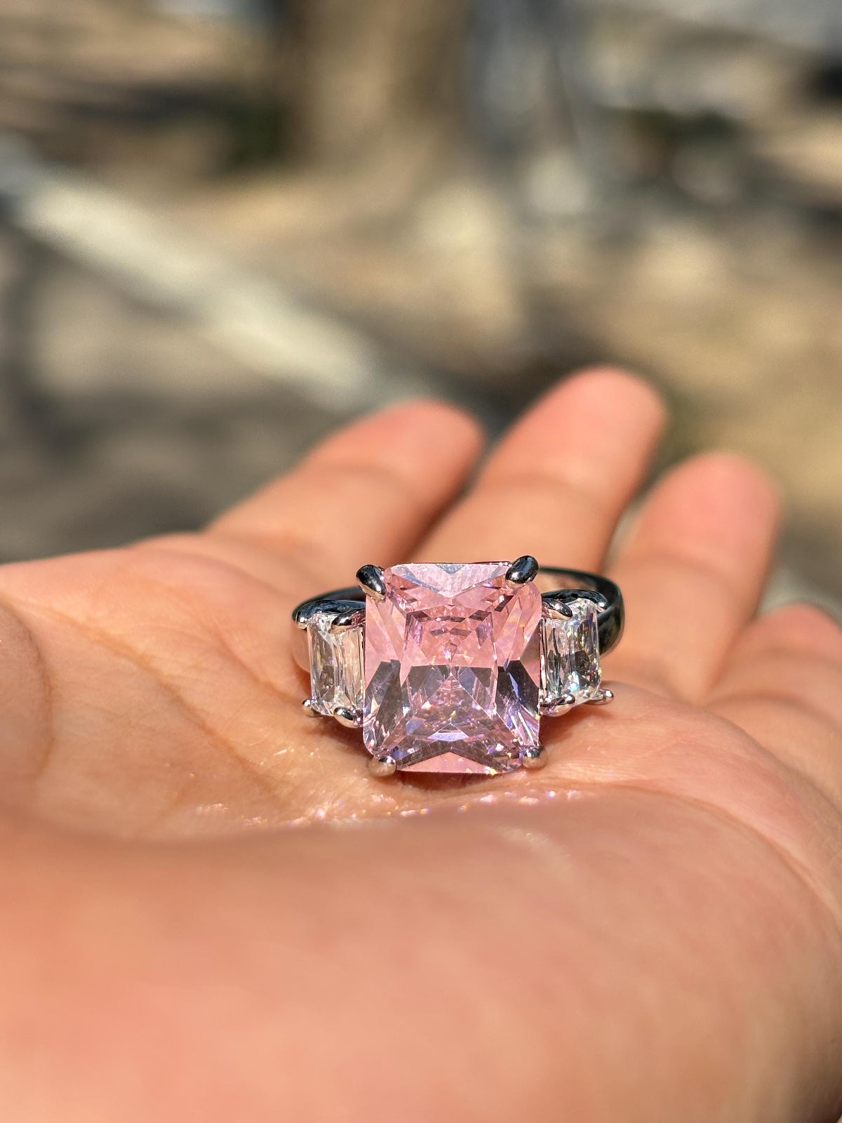 Pink Diamond Ring CZ Moissanite Statement Cubic Zirconia Pink Sapphire Stone Engagement Jewelry Wedding