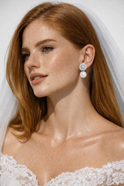 Moissanite Diamond Earrings Pearl Drop Statement Dangle Bride Wedding Cubic Zirconia CZ Wedding Jewelry