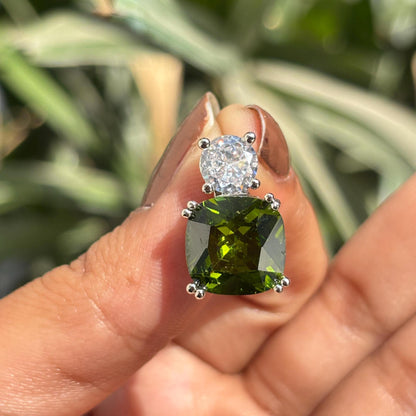 Peridot Earrings Small CZ Moissanite Diamond Green Stone Statement Designer Peridot Jewelry Gift Her