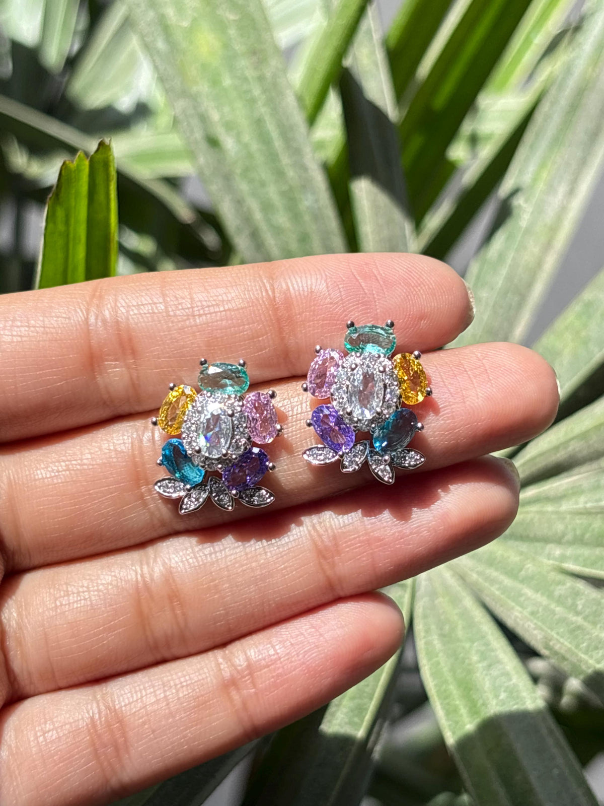Multicolor Earrings Statement Small Studs Moissanite CZ Cubic Zirconia Mix Stone Colorful Jewelry Gift