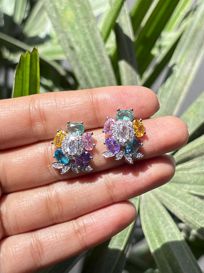Multicolor Earrings Statement Small Studs Moissanite CZ Cubic Zirconia Mix Stone Colorful Jewelry Gift
