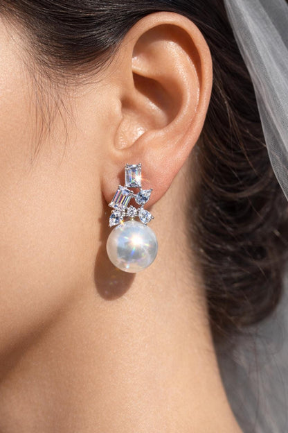Moissanite Diamond Earrings Pearl Drop Statement Bride Wedding Cubic Zirconia Dangle Big Pearl Jewelry