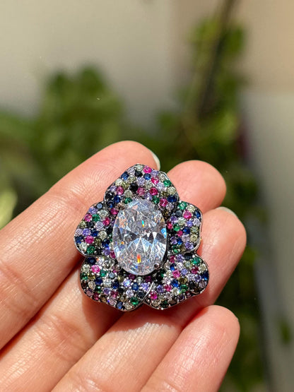 Multicolor Earrings Large Statement Studs Multi Stone CZ Moissanite Diamond Big Cocktail Designer Jewelry