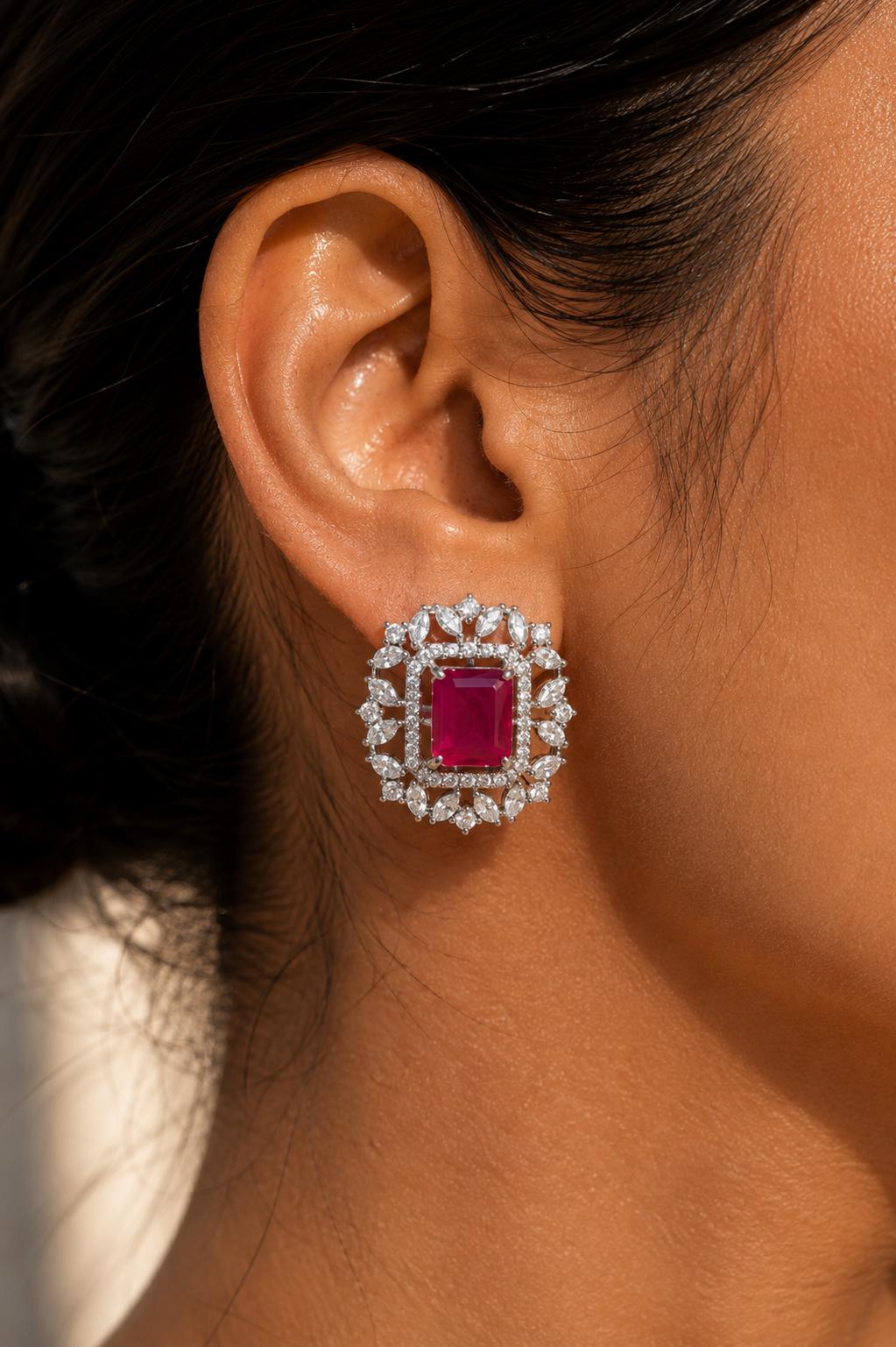 Ruby Diamond Earrings Large Statement Studs Pink Sapphire Jewelry Big Stone Huge Studs Cocktail