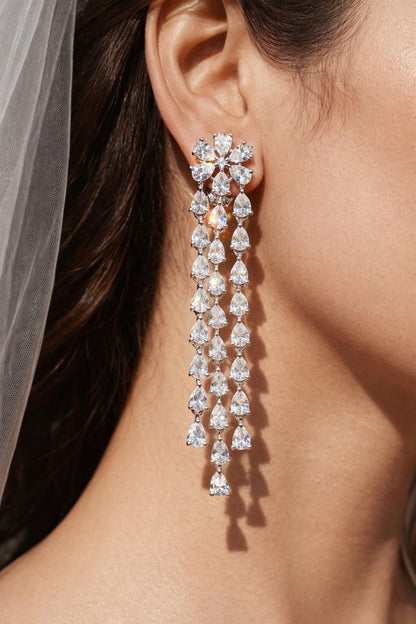Moissanite Diamond Chandelier Earrings Large Statement Huge Dangle Drop Flower CZ Bridal Wedding Jewelry