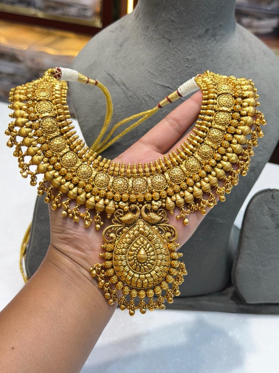 Indian Bridal Necklace Antique Jewelry Choker South India Jewelry Temple Gold Plated Traditional Set