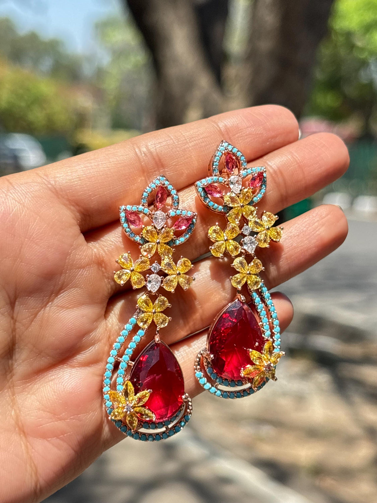 Red Diamond Earrings Turquoise Statement Chandelier Multicolor Ruby Stone Long  Moissanite Red Sapphire Jewelry