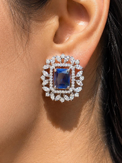 Sapphire Diamond Earrings Large Statement Studs Blue Stone CZ Cubic Zirconia Cocktail Jewelry Gift