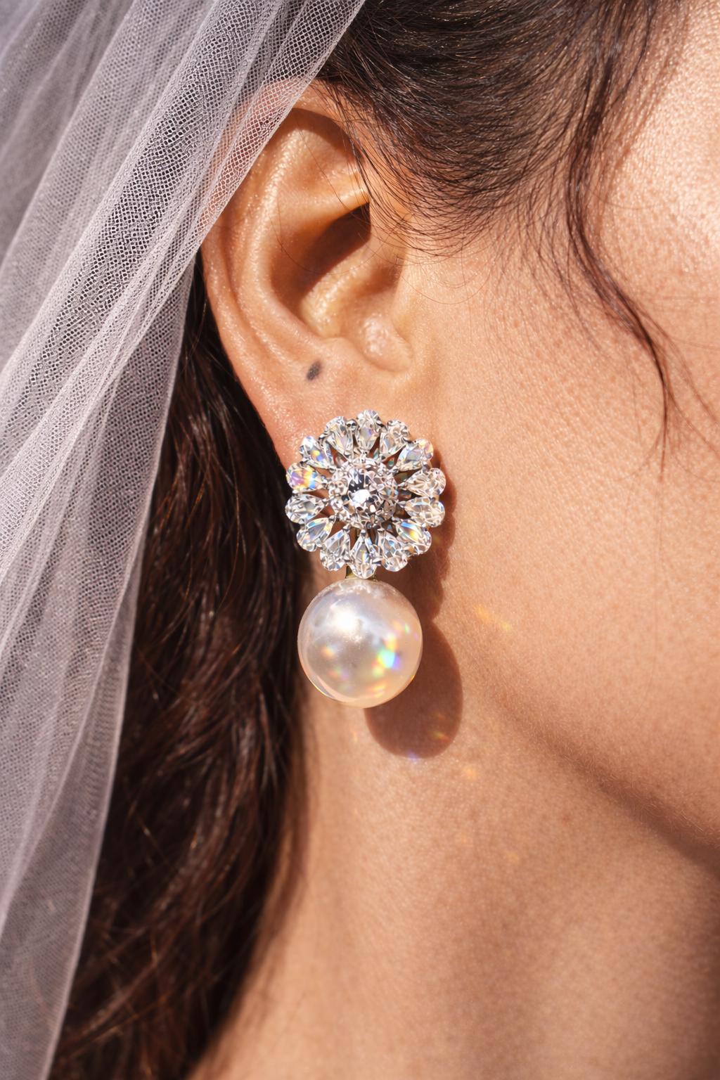 Moissanite Diamond Earrings Pearl Drop Statement Dangle Bride Wedding Cubic Zirconia CZ Wedding Jewelry