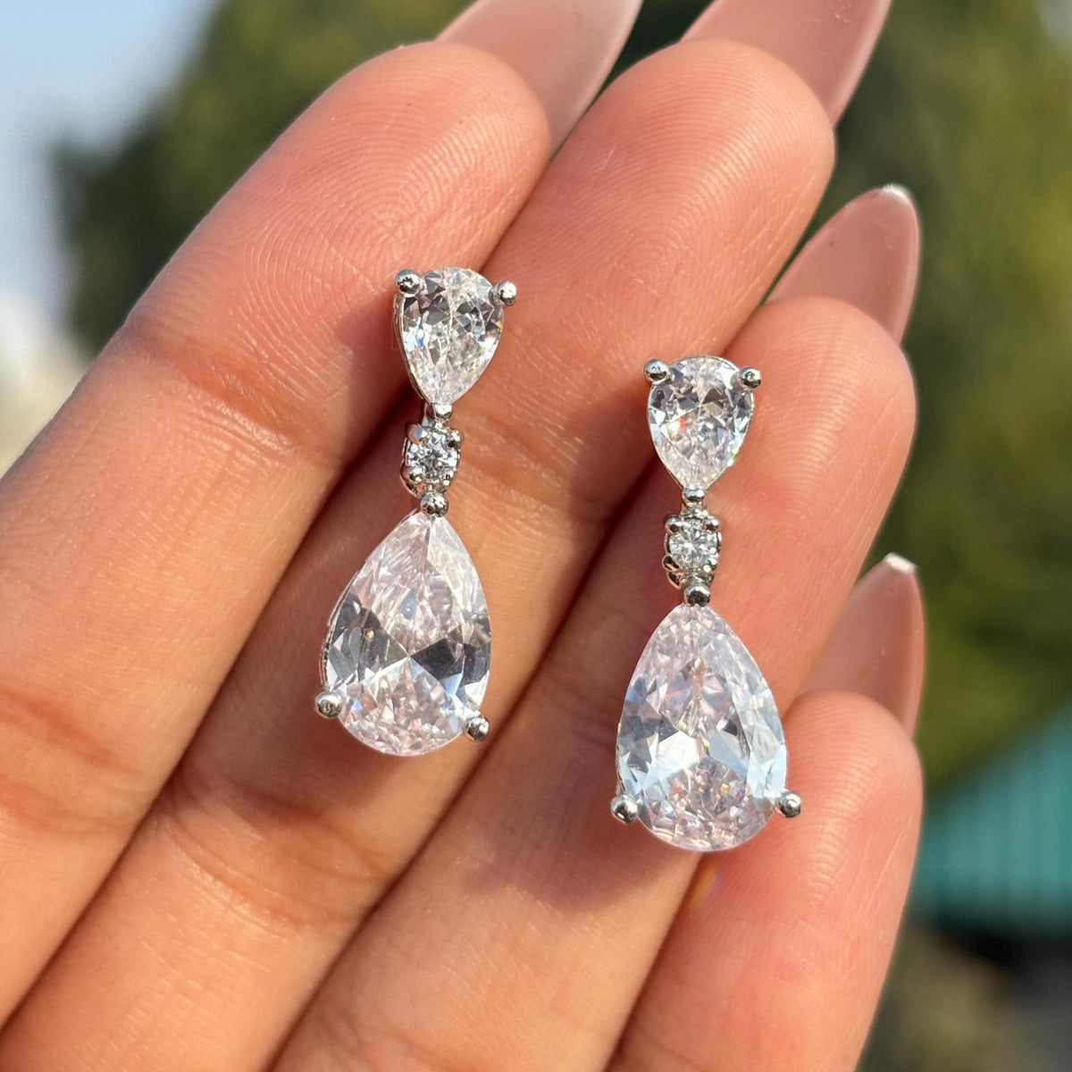 Moissanite Diamond Earrings Small Dangle Statement Teardrop Bride CZ Hangings Wedding Gift For Her