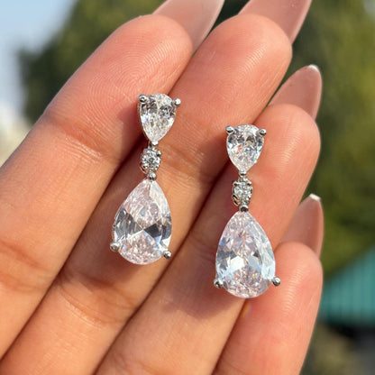 Moissanite Diamond Earrings Small Dangle Statement Teardrop Bride CZ Hangings Wedding Gift For Her