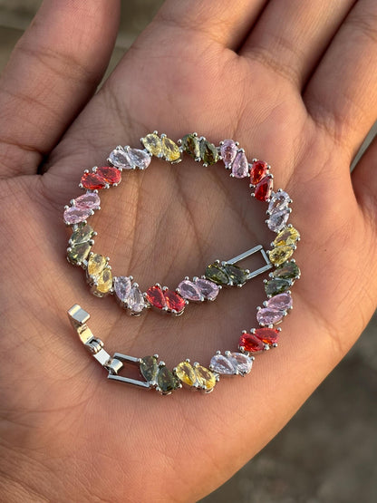 Multicolor Bracelet Tennis Statement Moissanite Diamond Cubic Zirconia Colorful Mix Stone Jewelry Anniversary Gift
